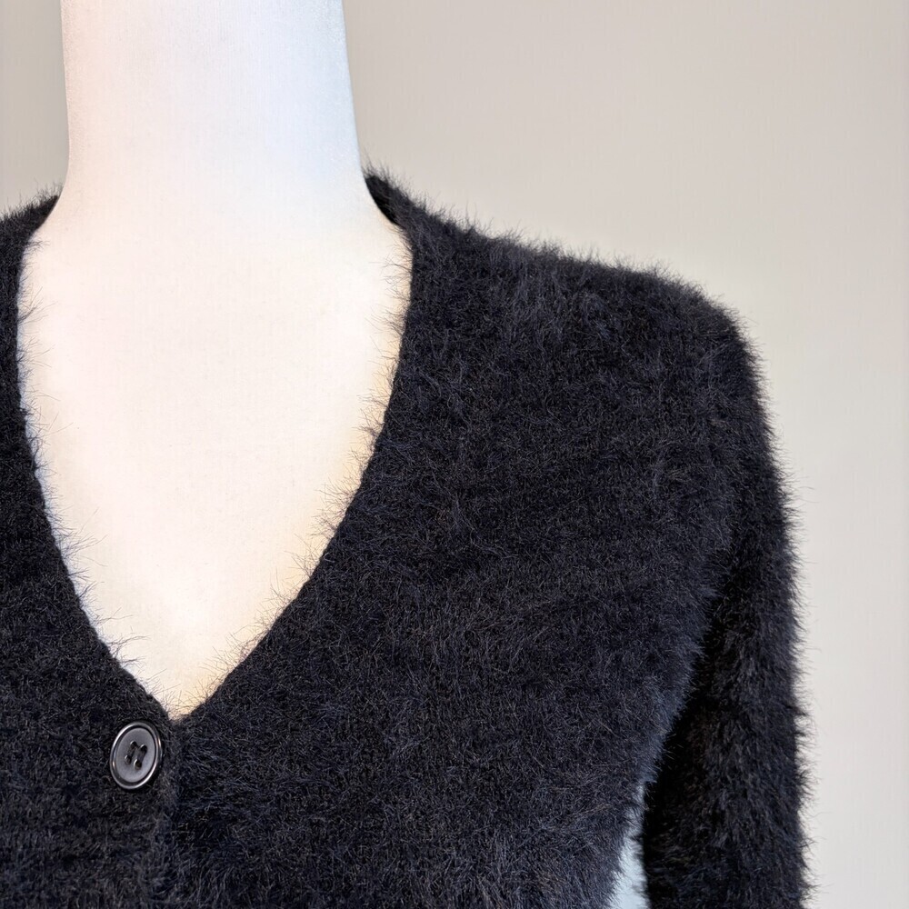 Emory Park Cardigan Fuzzy Cropped Formal Dark Romantic Holiday Black Size Small